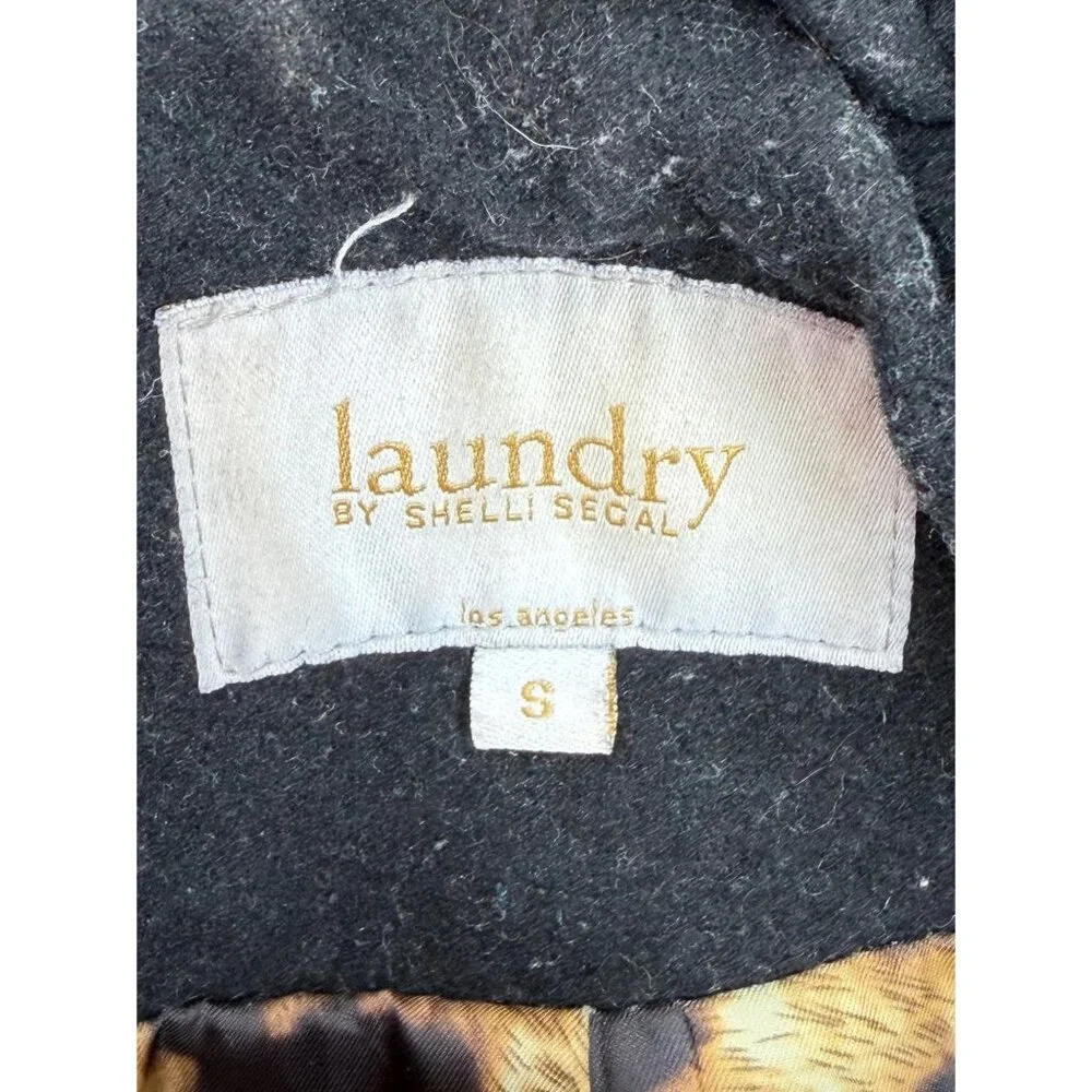 Laundry By Shelli Segal Black Wool Faux Fur Trim Hooded Coat | Cozy Quiet Luxury - Picture 16 of 16